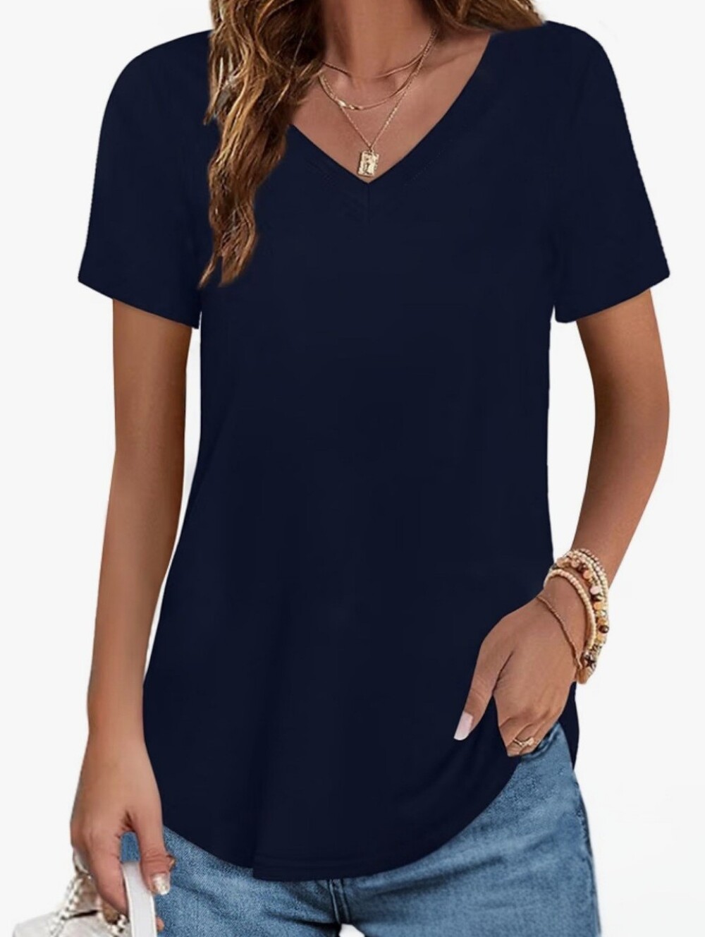 Amazon Essentials Navy Blue V-Neck Short Sleeve Shirt Size XS